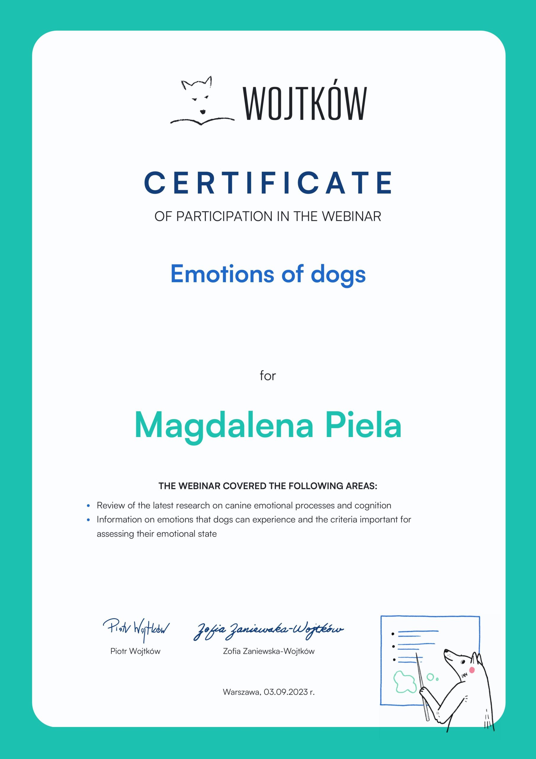 Certyfikat Emotions- Magdalena Piela