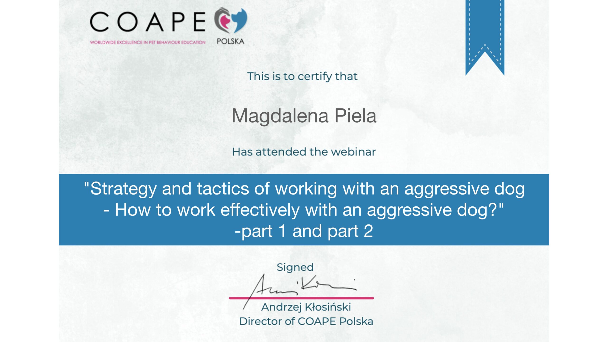 Certificate Agression COAPE-1