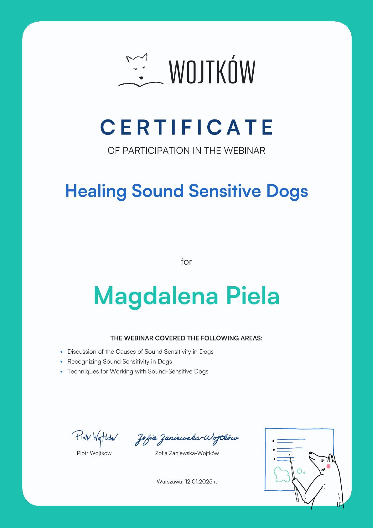 Certyfikat Healing Sound Sensitive Dogs - Magdalena Piela-1