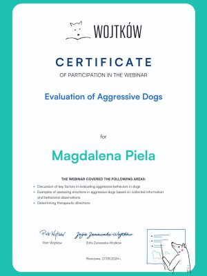Certyfikat Evaluation of Aggressive Dogs Magdalena Piela-1