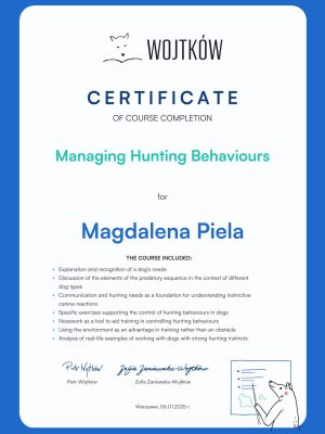 Certyfikat Managing Hunting Behaviours Magdalena Piela-1