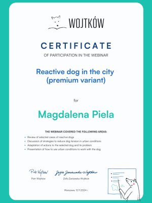 Certyfikat Reactive dog in the city - Magdalena Piela-1